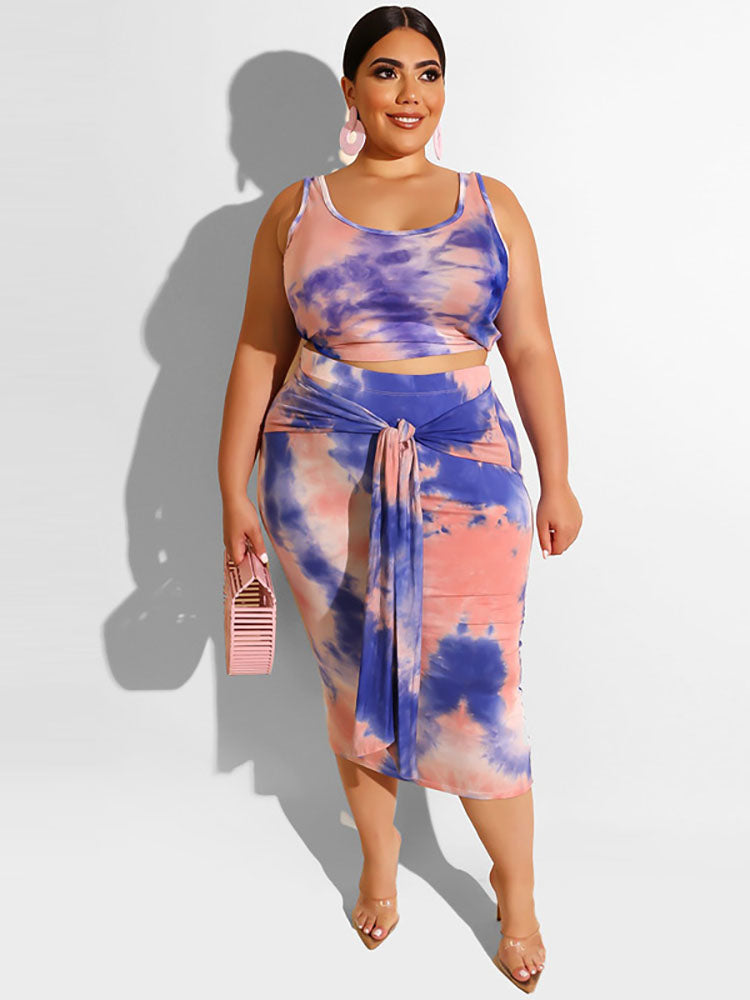 Plus Size Two Piece Tank Top + Midi Skirt Set