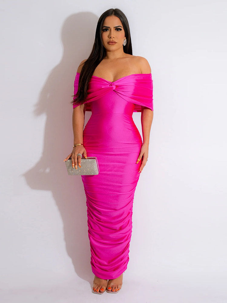 Off Shoulder Ruched Bodycon Maxi Dresses