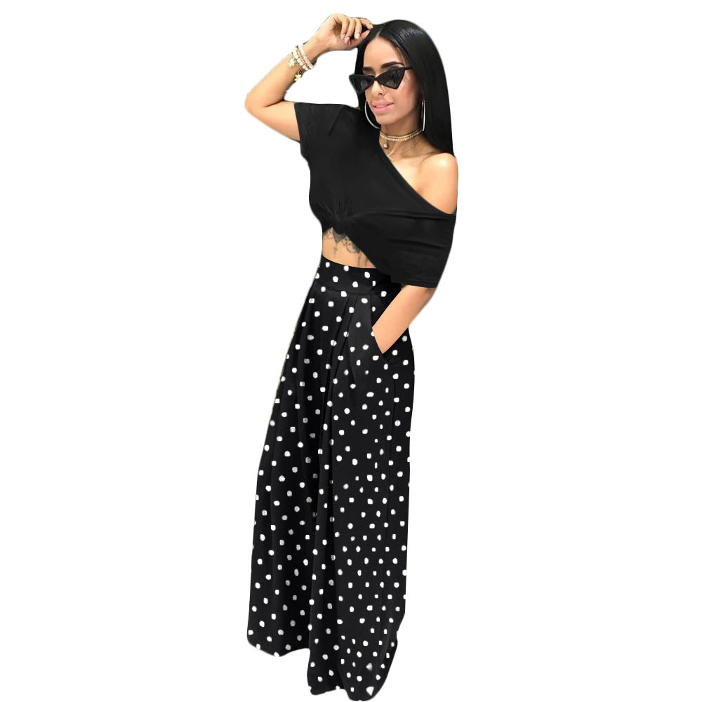 High Waist Polka Dot Wide Leg Pants