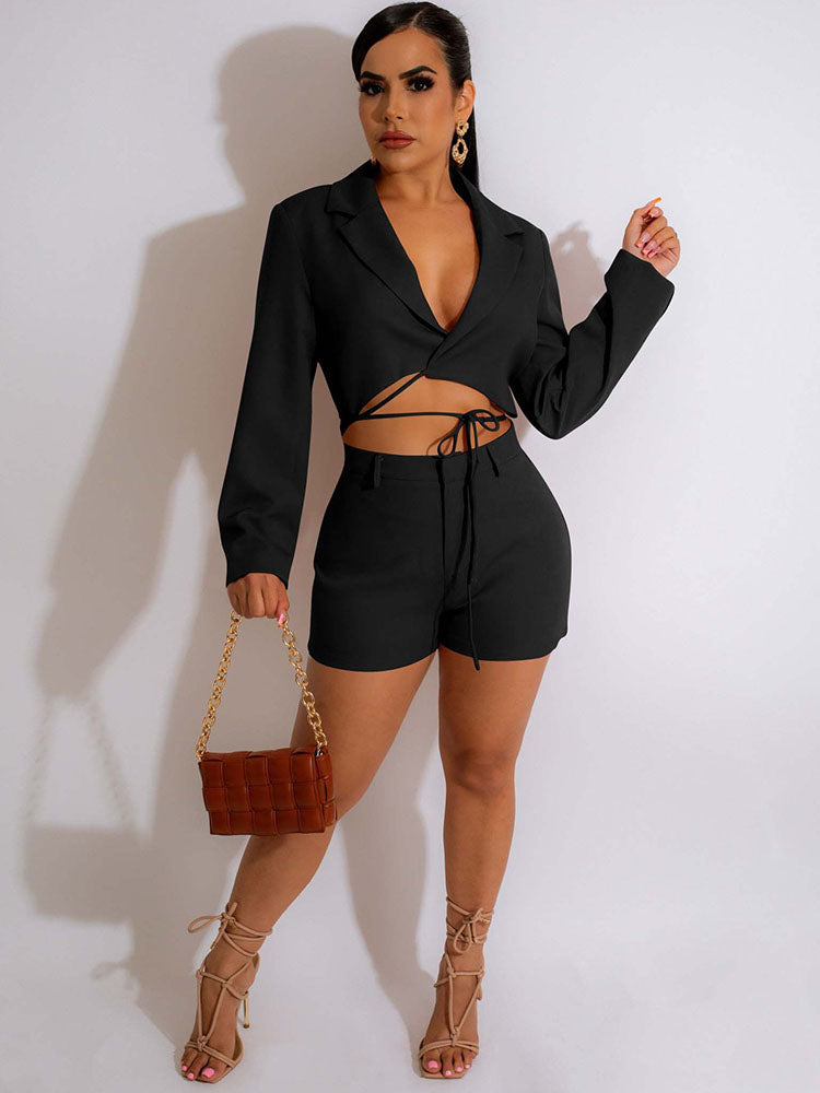 Two Piece Crop Blazer & Shorts Set