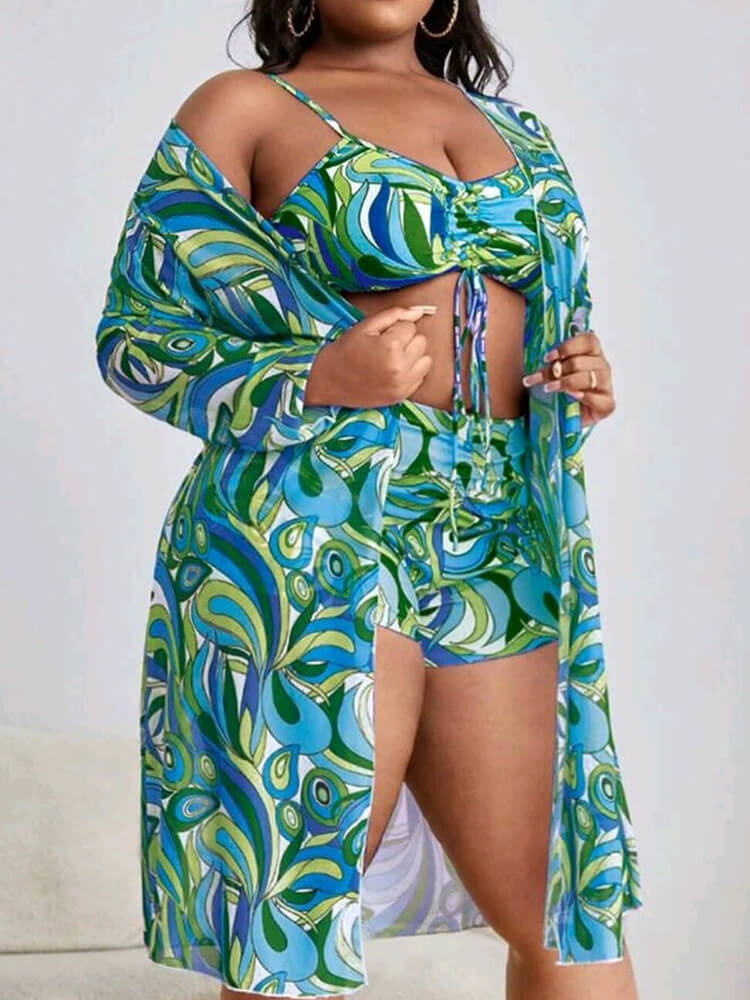 Plus Size Three Piece Floral Print Short Sets