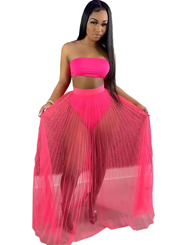 Three Piece Tube Top & Mesh Skirt Set