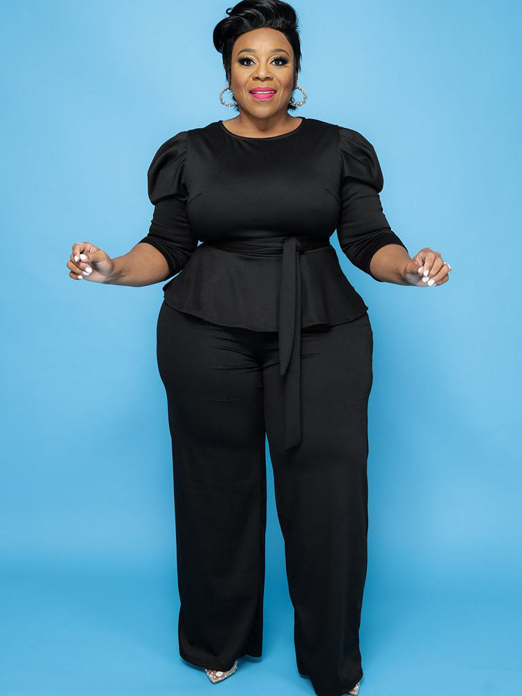 Plus Size Peplum Tops + Wide Leg Pants