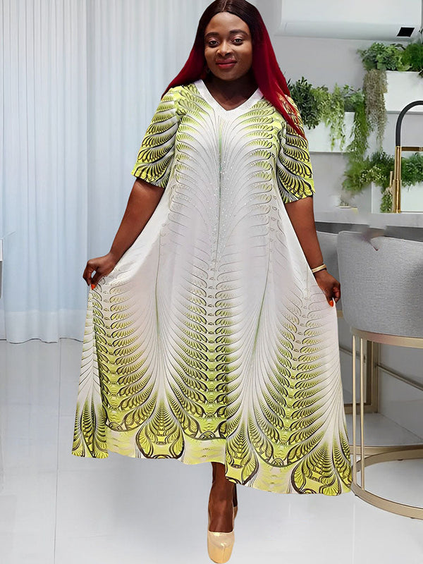 Plus Size Short Sleeves Figure Pinrt Maxi Dresses