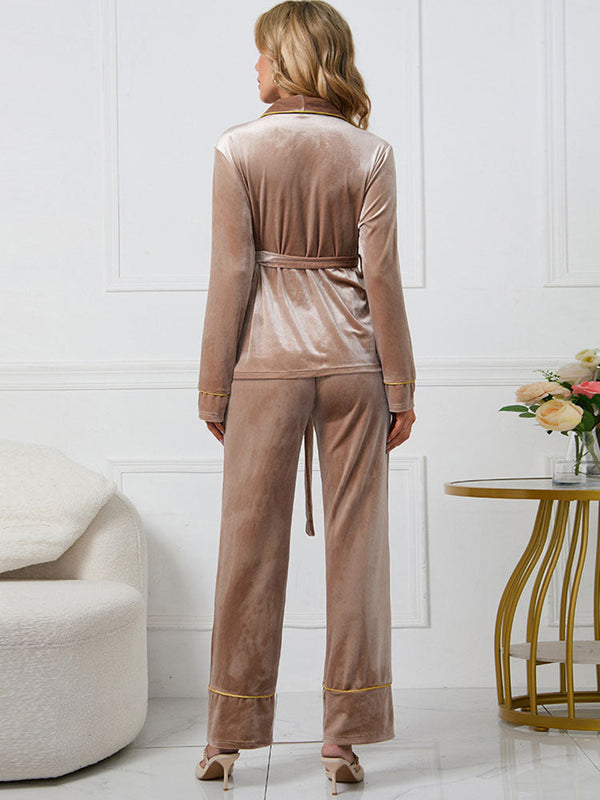 Two Pieces Velour Strappy Tops Long Pants Loungewear Set