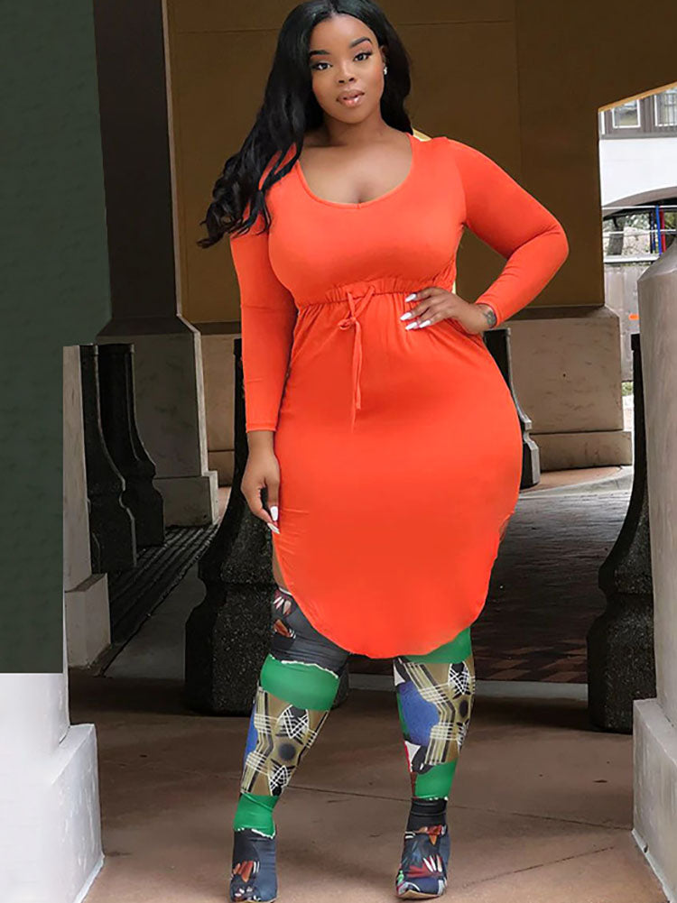 Plus Size Irregular Drawstring Midi Dress