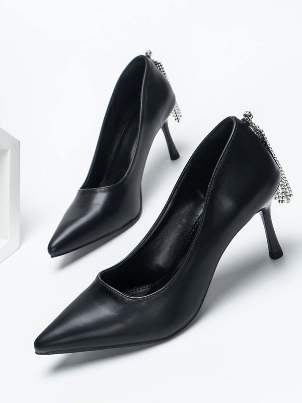 Replaceable Straps Leather Pointed Toe Low Heel Pumps