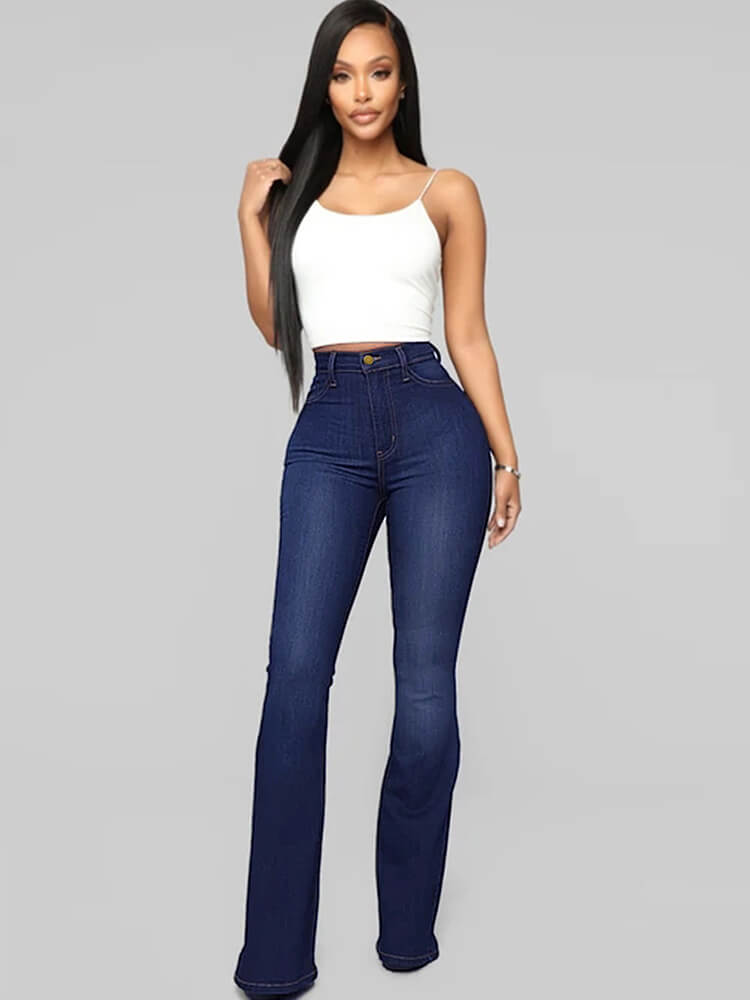 Denim Solid Color Bodycon Flare Pants