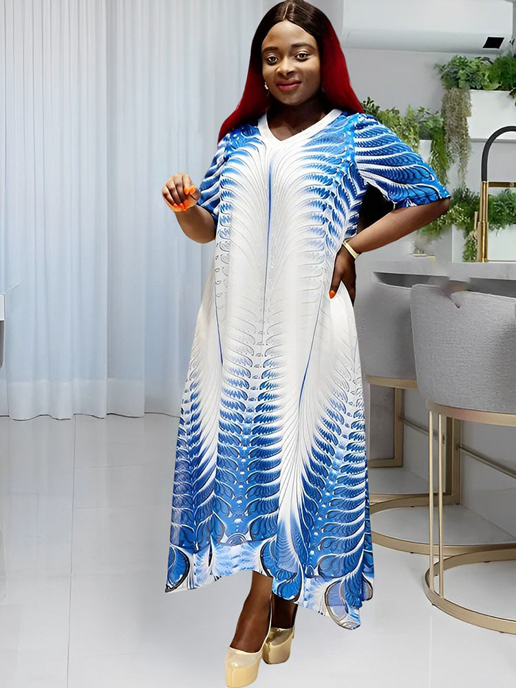 Plus Size Short Sleeves Figure Pinrt Maxi Dresses