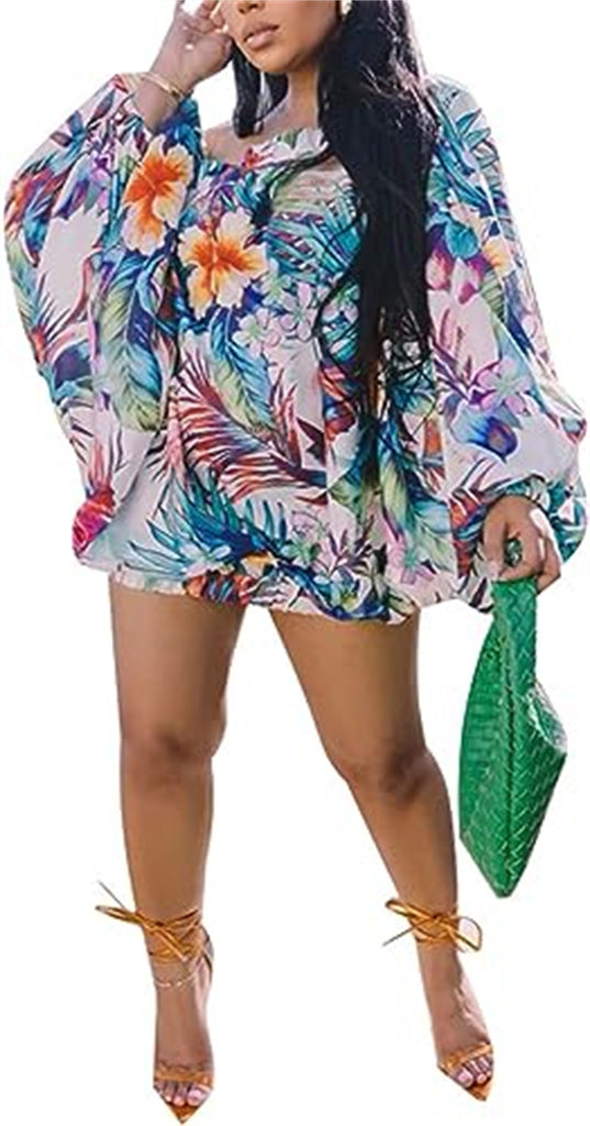 Off Shoulder Bat Sleeves Floral Printed Dress