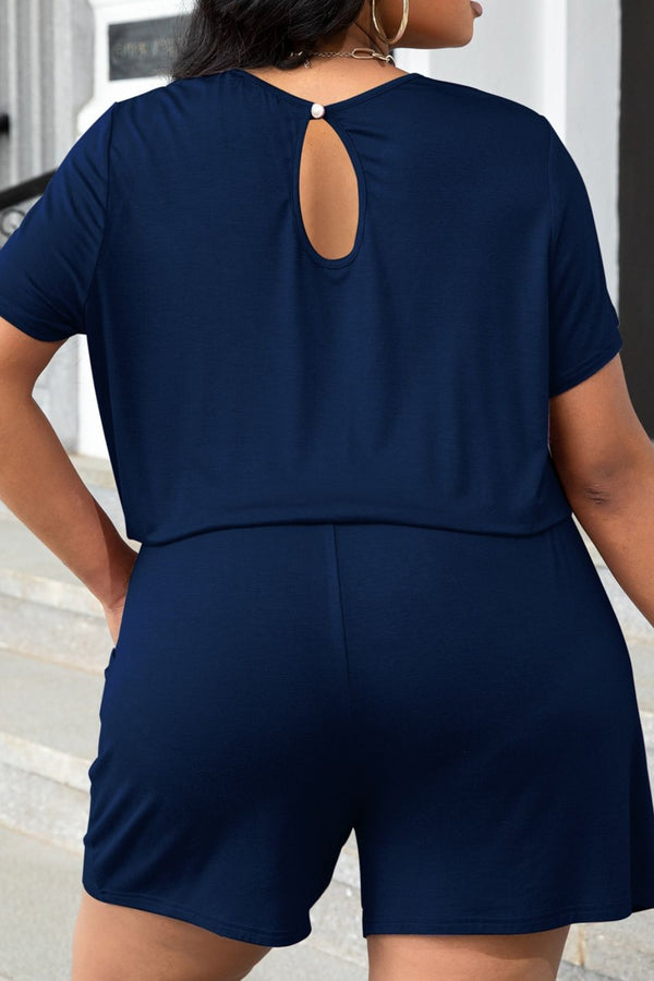 Plus Size Drawstring Waist Romper with Pockets Playsuit