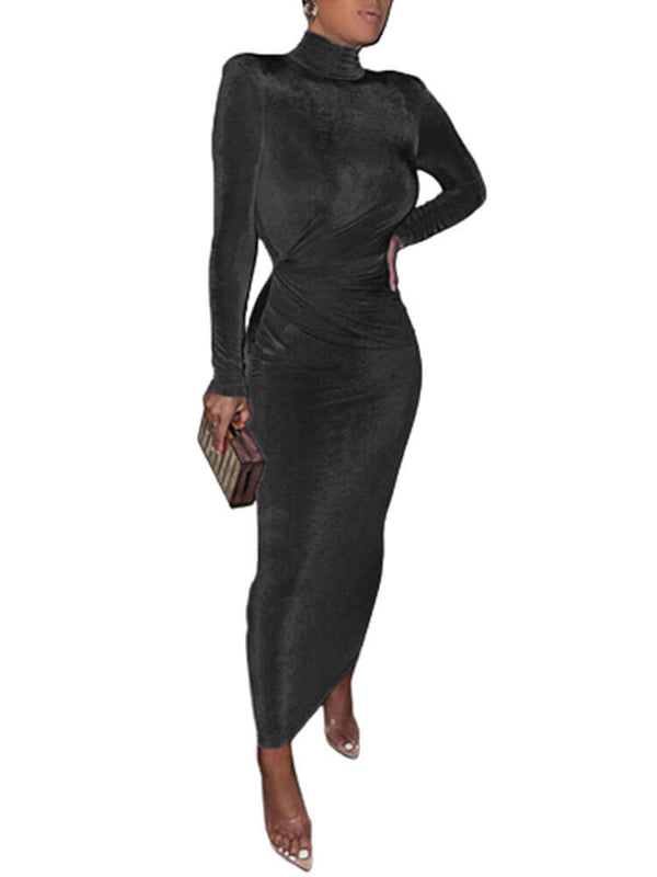 Long Sleeves Turtleneck Bodycon Maxi Dresses