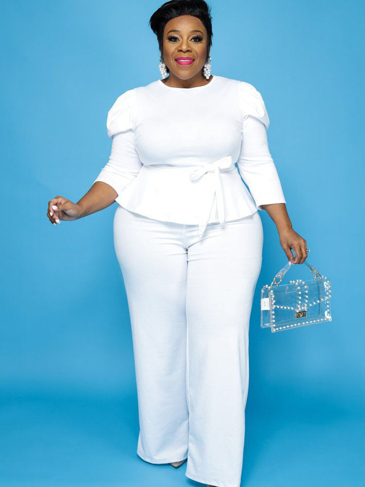 Plus Size Peplum Tops + Wide Leg Pants