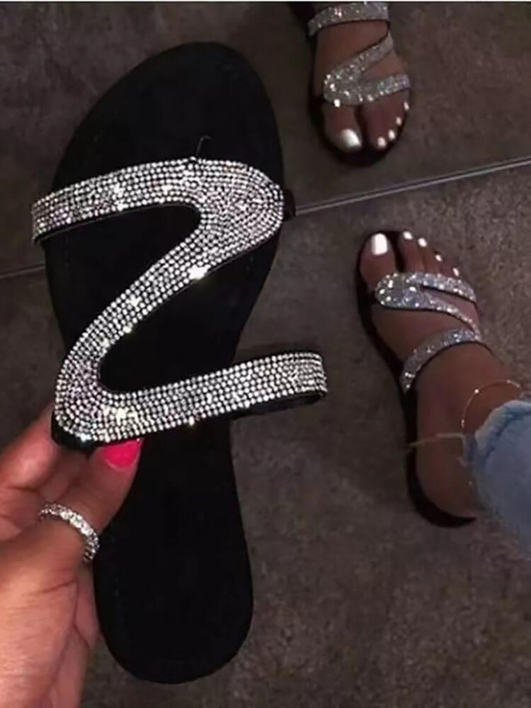 Rhinestone Patchwork Flip Flops