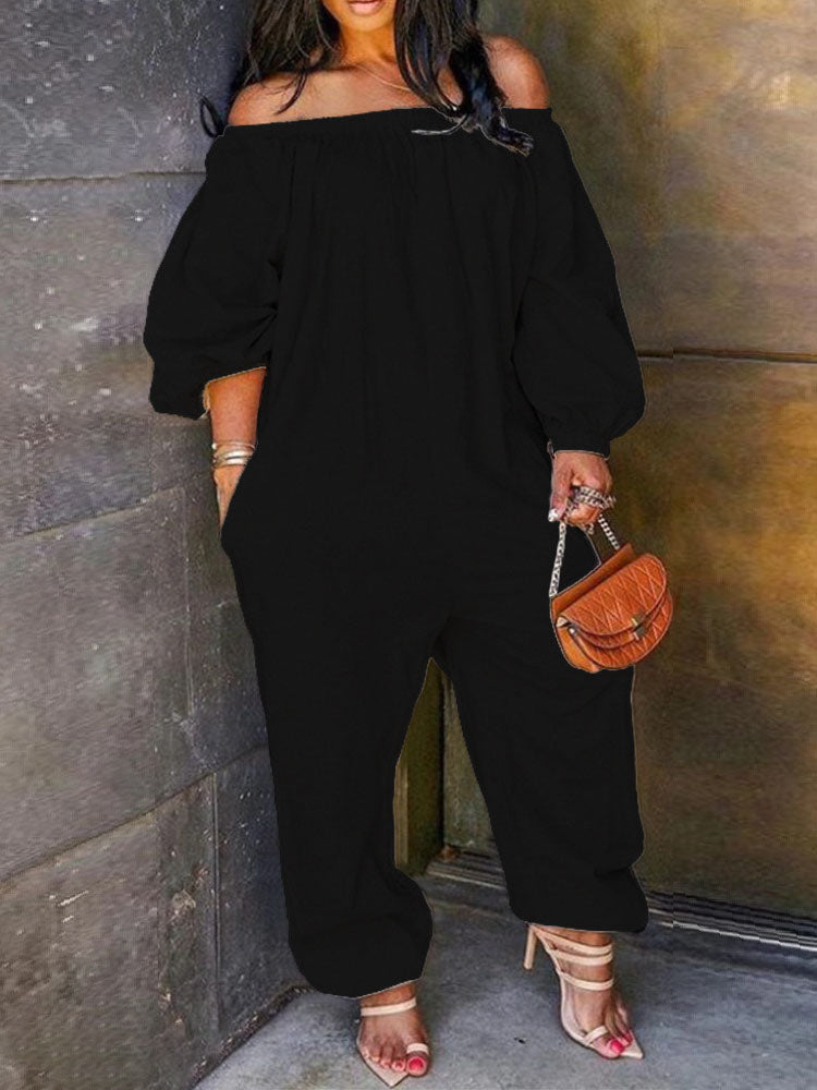 Plus Size One Shoulder Long Sleeve Jumpsuits