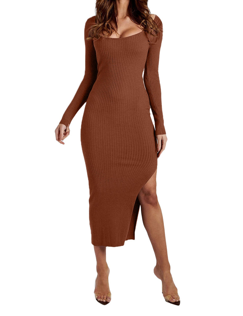 Long Sleeve Asymmetrical Bodycon Midi Dresses