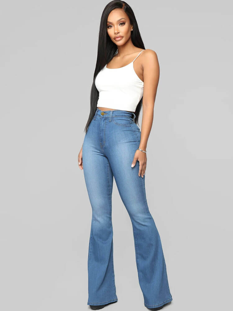 Denim Solid Color Bodycon Flare Pants