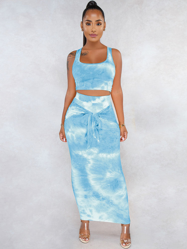 Two Piece Tie Dyed Tank Tops & Maxi Skirts