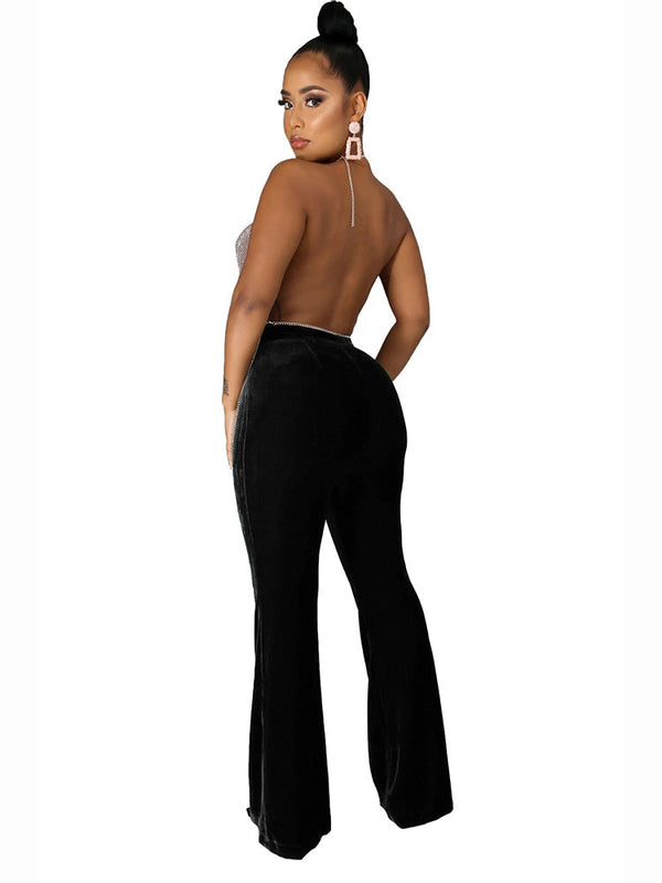 Velvet High Waist Flare Long Pants