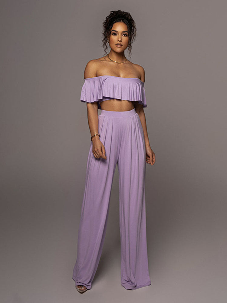 Two Piece Ruffle Crop Top & Long Pants