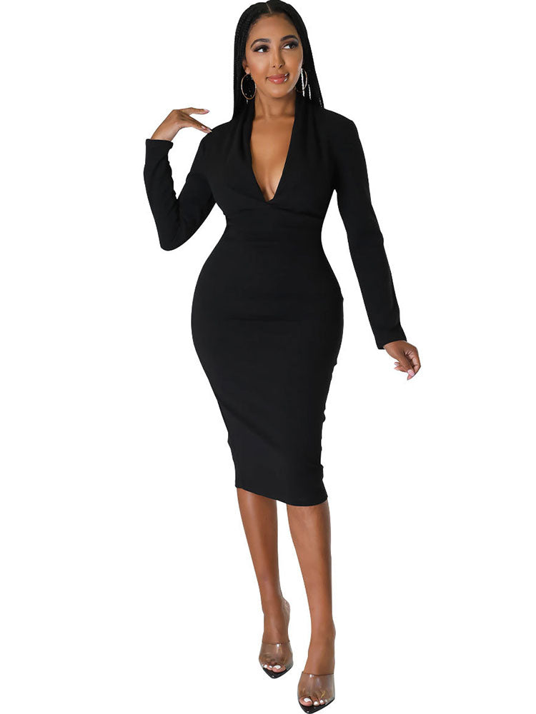 Long Sleeves Ruched Bodycon Midi Dresses