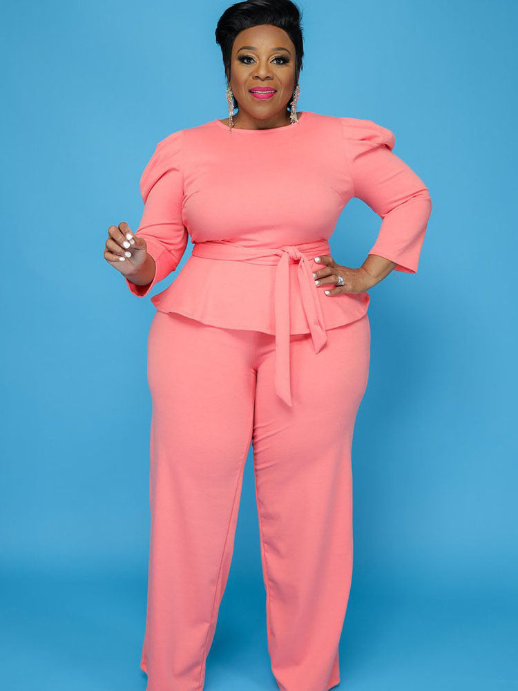 Plus Size Peplum Tops + Wide Leg Pants