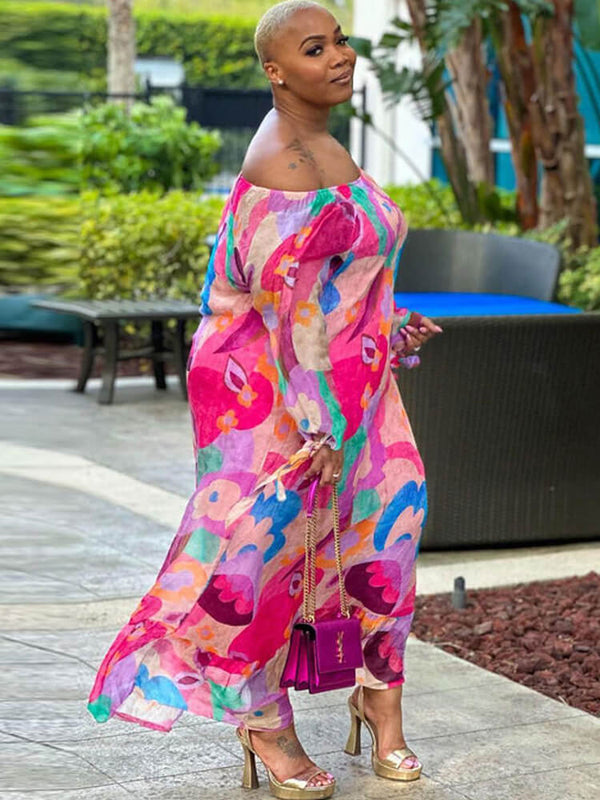 Off Shoulder Printed Casual Maxi Dresses