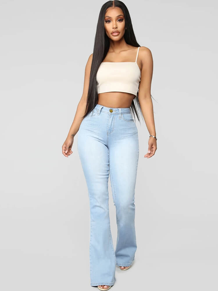 Denim Solid Color Bodycon Flare Pants