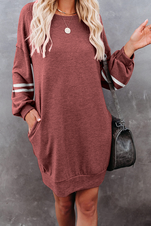 Casual Striped Pocket O Neck T-shirt Dresses