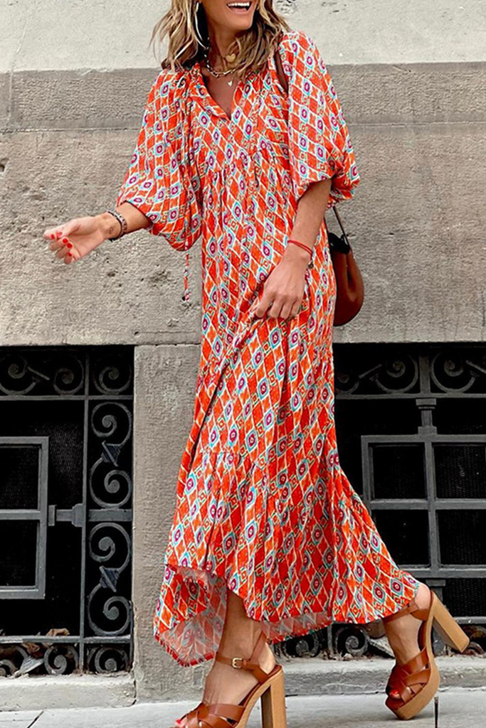 Casual Print Patchwork Straight Dresses