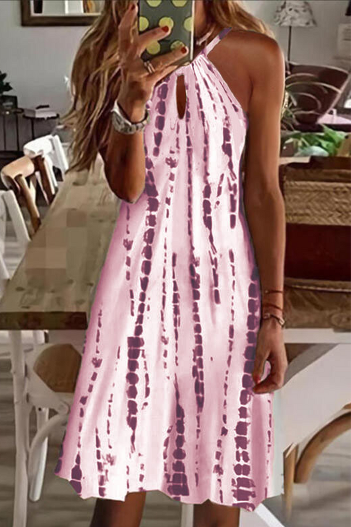 Casual Print Patchwork Halter Straight Dresses