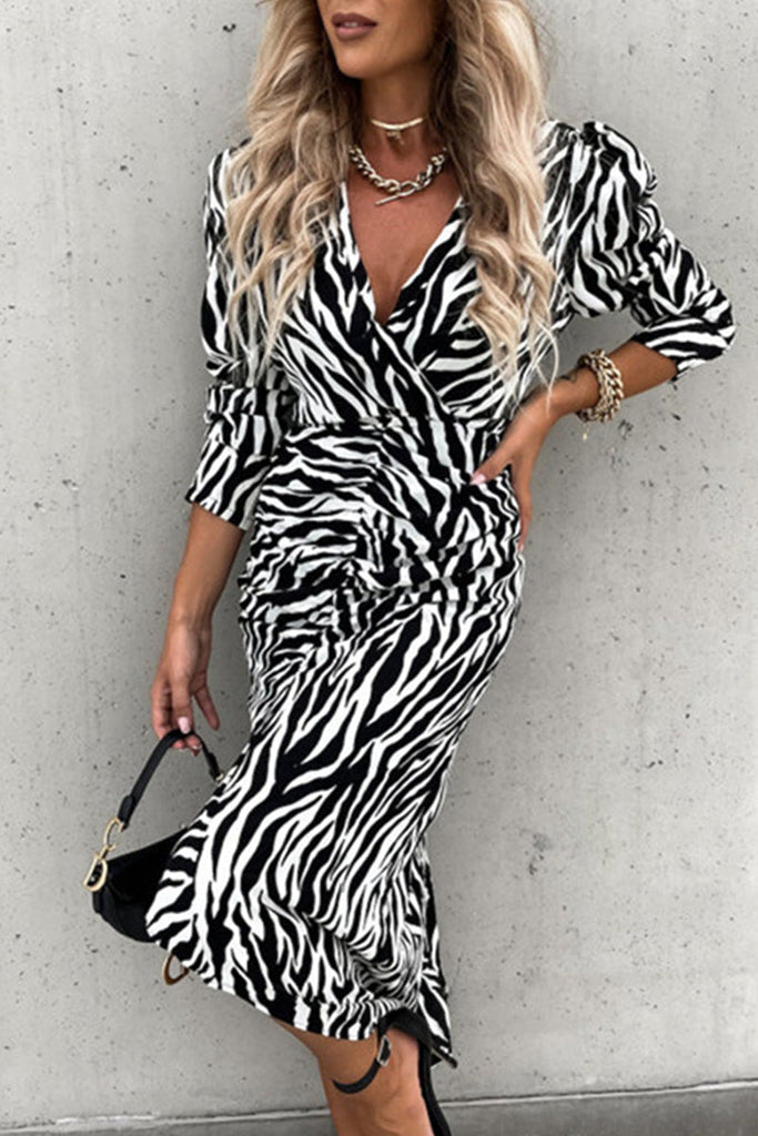 Work Elegant Print Printing V Neck Irregular Dresses