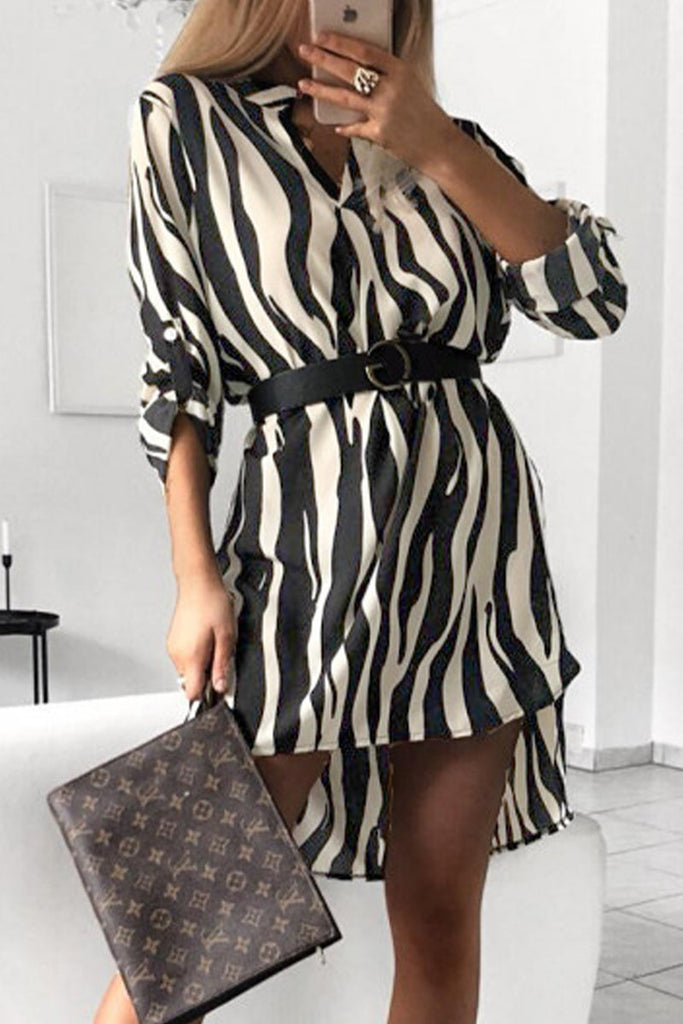 Elegant Animal Print Print Without Belt Printing V Neck Irregular Dresses