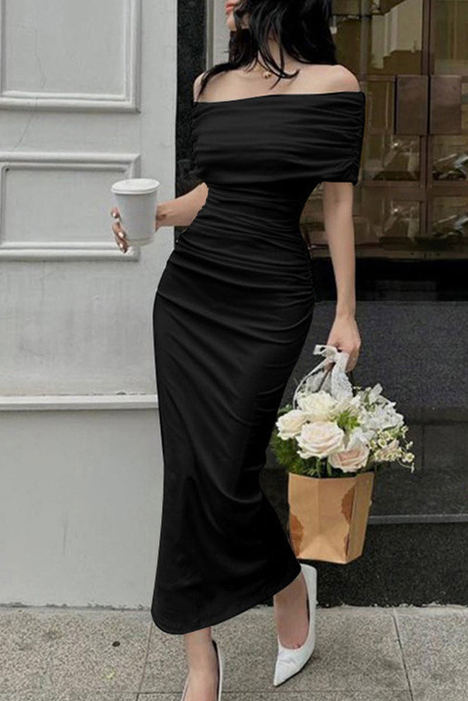 Celebrities Elegant Solid Fold Off the Shoulder Evening Dresses