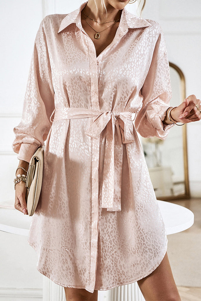 Casual Leopard Frenulum Turndown Collar Shirt Dresses