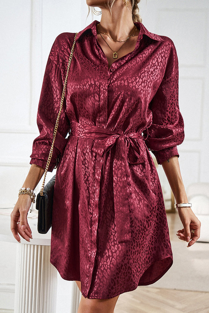 Casual Leopard Frenulum Turndown Collar Shirt Dresses