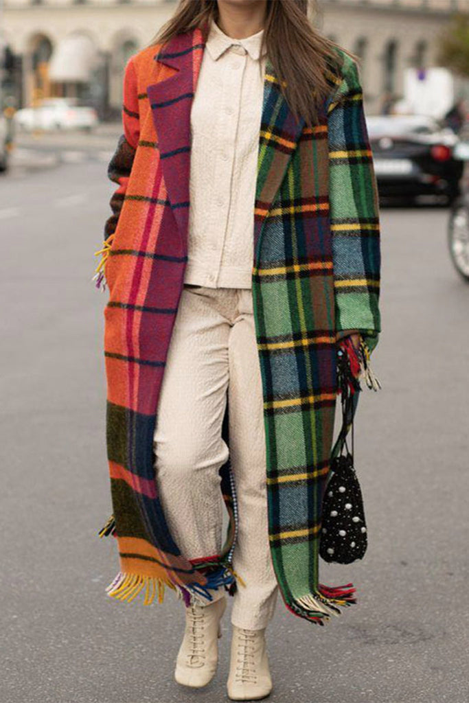 Street Elegant Plaid Contrast Turn-back Collar