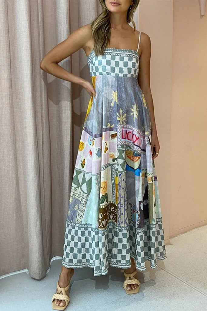 Sexy Bohemian Print Patchwork Sling Dresses