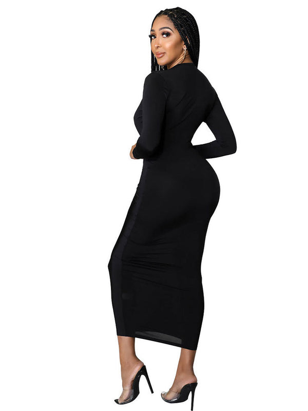 Drawstring Ruched V Neck Midi Dresses