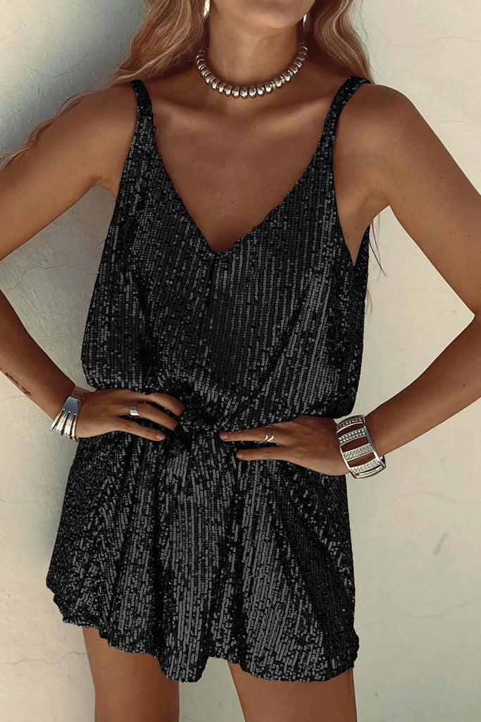 Sexy Solid Sequins V Neck Sling Dresses