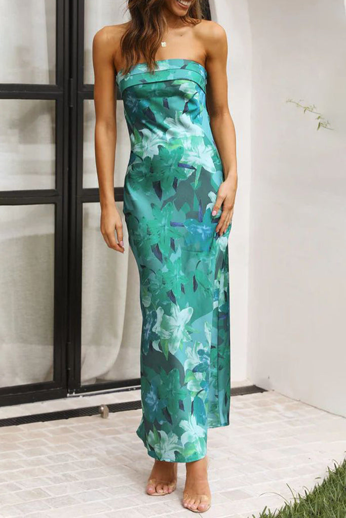 Celebrities Elegant Floral Backless Strapless Printed Dresses