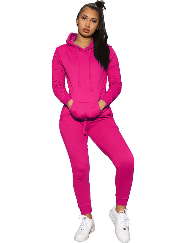 Two Piece Solid Color Hoodie Long Pants Set