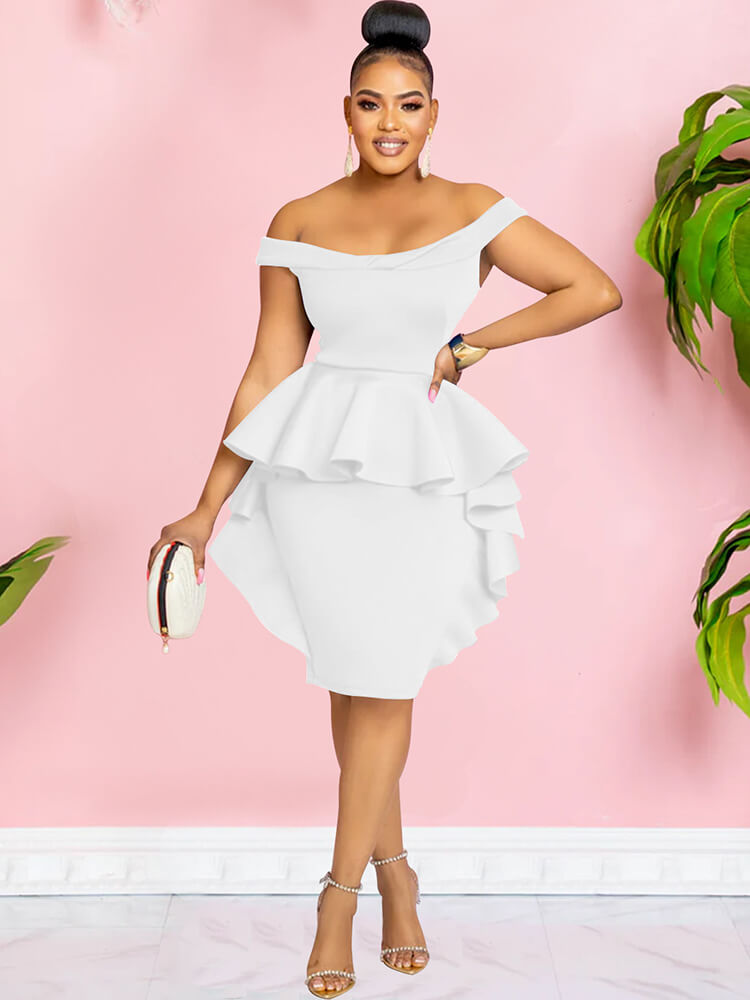 Off Shoulder Ruffle Bodycon Midi Dresses