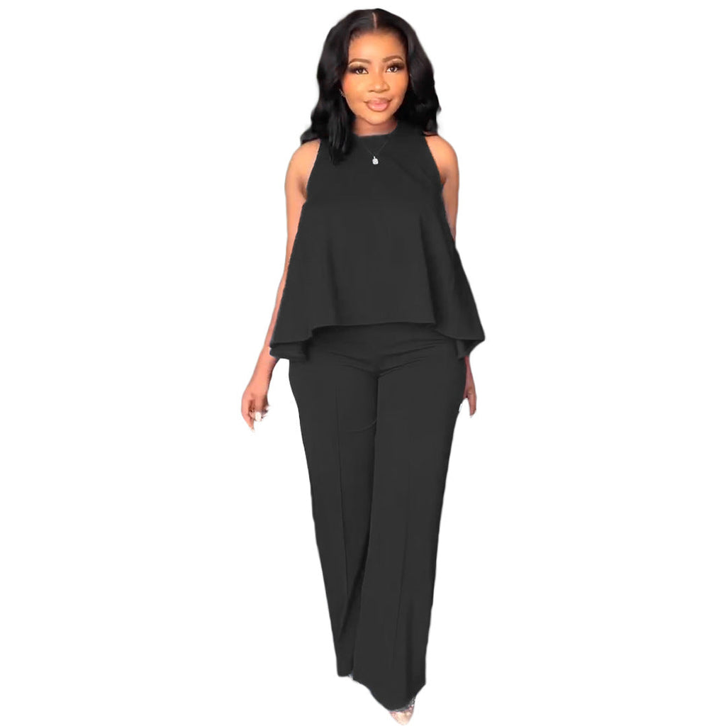 Two Piece Ruffle Top + Wide Leg Pants Set