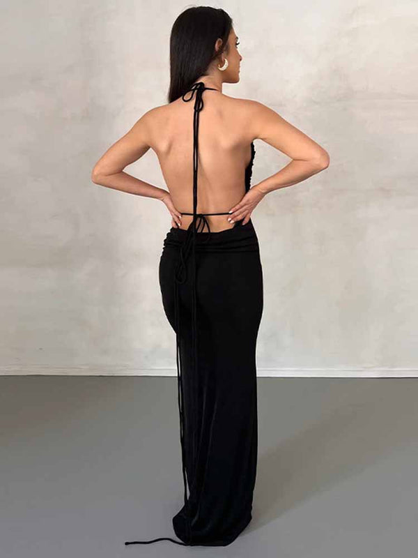 Halter Cowl Neck Backless Maxi Dresses