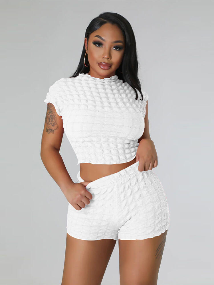 Bubble Short Sleeve Crop Top & Shorts