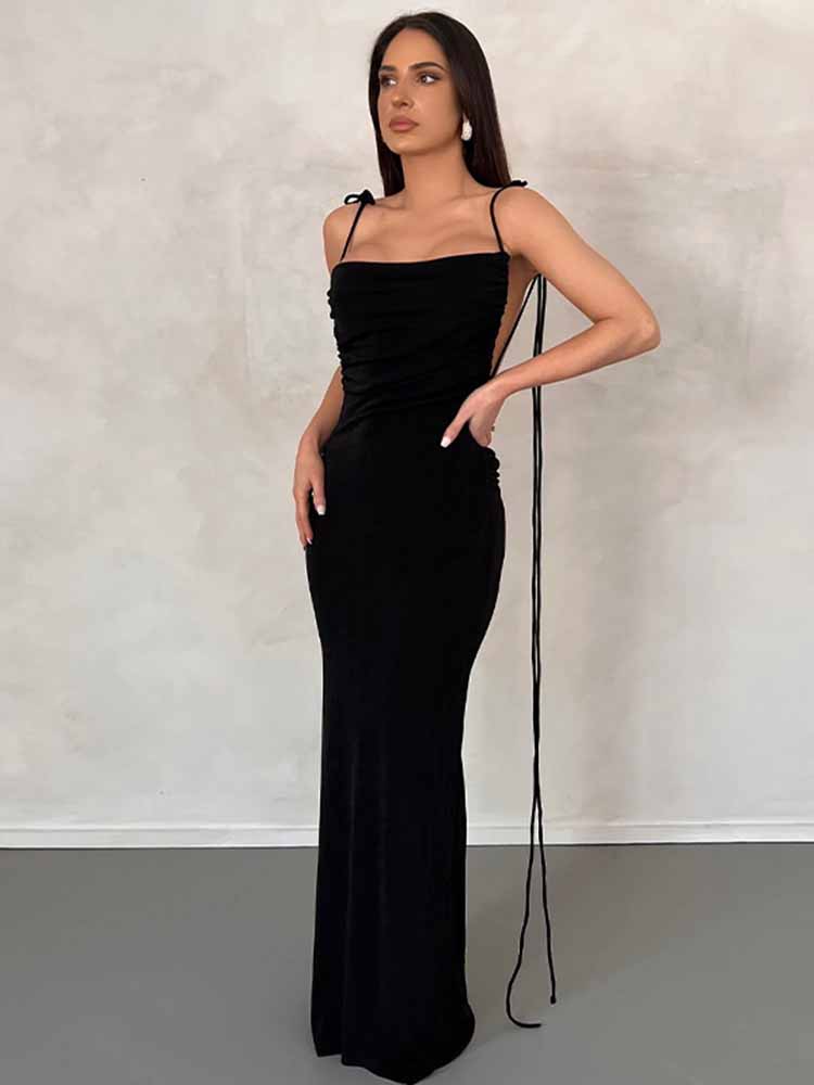 Halter Cowl Neck Backless Maxi Dresses