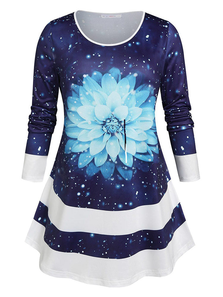 Plus Size Galaxy Floral Print Tunic T-shirt