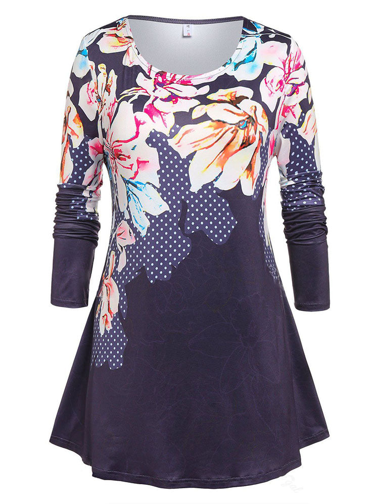 Plus Size Floral Print Tunic T-Shirt