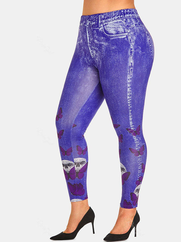 Halloween Skull Butterfly 3D Print Plus Size Jeggings